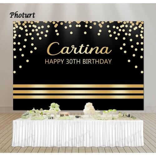 PHOTURT Custom Golden Black Stripe Backdrop Birthday Party Photography Banner Glitter Photo Background Polyester Vinyl Props