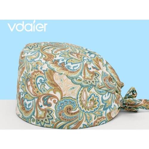 Flowers Printing Cotton Adjustable Nurse Cap Surgical Cap Woman Veterinary Pet Shop Scrub Hat Dentist Working Cap Scrub Cap