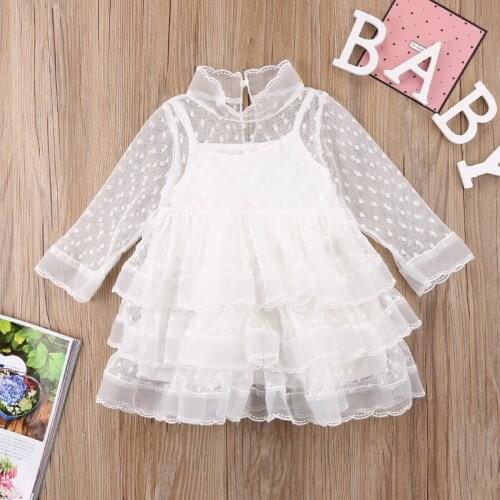 Toddler Infant Baby Girl Princess Dress Kids Floral Dot Wedding White Tulle Dresses Lace Tutu Dress Clothing
