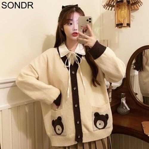 Cute Kawaii JK Cardigan Sweater Women Korea Harajuku V-Neck Long Sleeve Outerwear Autumn Winter Streetwear Knitting Tops Girl