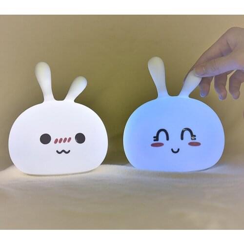 Cartoon baby feeding light LED with sleep USB night light peas rabbit colorful silicone lamp rabbit induction pat light