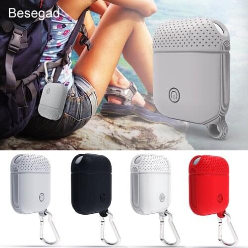 Besegad Soft Silicone Protective Case Pouch Sleeve Shell with Hook for Apple AirPods Air Pods Bluetooth-compatible Headphones