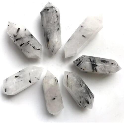 Natural quartz tower black tourmaline crystals double point healing stones for decoration