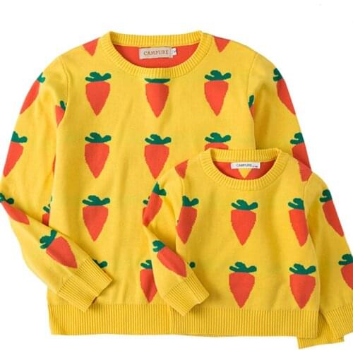 New Cute Fashion Mom And My Sweater Casual Family Matching Clothes Outfits Look Mother Daughter Son Yellow Pullovers