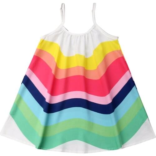 2019 Newly Summer Boho Infant Baby Girls Holiday Dress Rainbow Print Sleeveless Knee-Length A-Line Dress Sundress