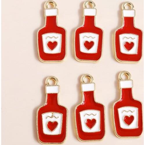 10pcs 10*22mm Enamel Red Heart Wine Charms Necklaces Earrings Making Accessories Bottle Drinks Charms Jewelry Findings diy