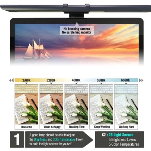 PC screen hanging light computer monitor lamp Gamer Table reading backlight acrylic gaming room black mount for laptop Wireless