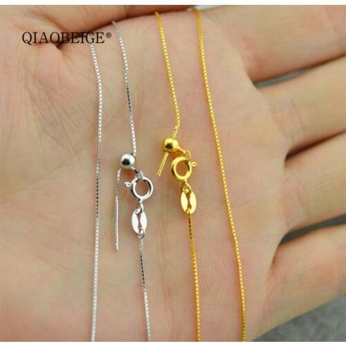 QIAOBEIGE original 925 sterling silver pearl necklace box chain wholesale jewellery for pendant stock 18inches adjustable length