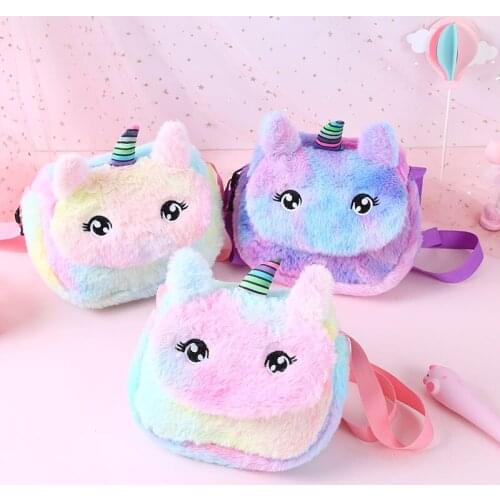Cute Plush Unicorn Shoulder Bag Lovely Girl Crossbody Bag Soft Fur Crossbody Bags Phone Money Organizer Purse