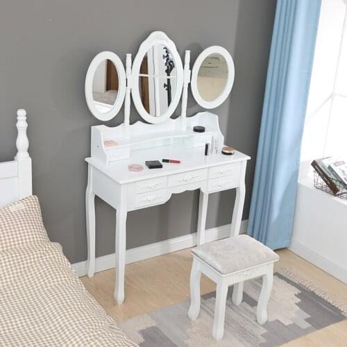 90X40X148cm European Style Dressing Table With Stool Three Folding Mirror Beauty Table Solid Wood Leg Makeup Table HWC