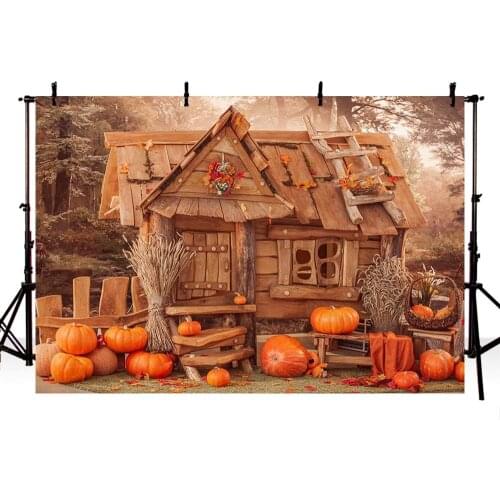 Mehofond Vinyl Photography Background Backdrop Cabin in The Forest Autumn Harvest Pumpkin Grain Photo Studio Baby Portrait Props