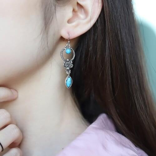 Vintage Earrings Tribal Personality Natural Stone Dangle Drop Earrings Resin Stone Boho Hanging Costume Jewelry for Women