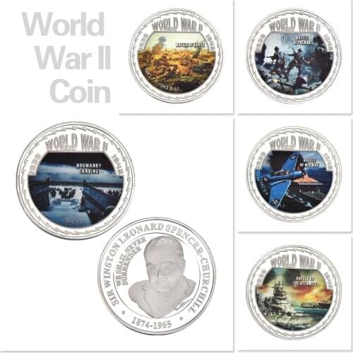 WR World War II Coins Collectibles with Coin Case Military Challenge Coins Metal Souvenir Coin Set Gift for Men Dropshipping