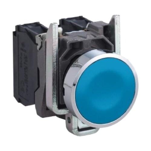 XB4BA61 = ZB4BZ101 + ZB4BA6 Push button, metal, flush, blue, Ø22, spring return, unmarked, 1 NO