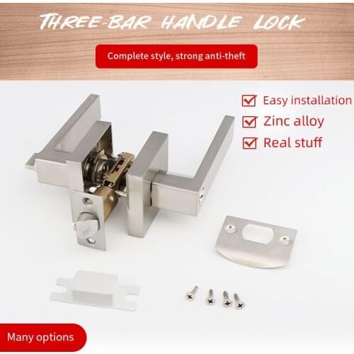 ZFOND Room Door Handle Lever Lock With Key Square Channel Privacy Interior Bedroom Mortise Latch Lock Three-Bar Spherical Lock