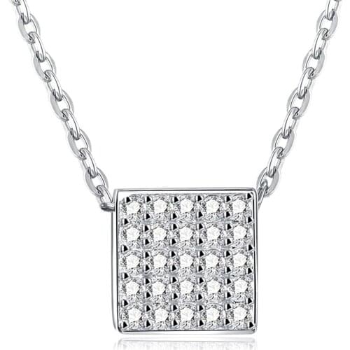 ZEMIOR Necklaces For Women 925 Sterling Silver Simple Square Pendant Shining Zircon Necklace Fine Jewelry Romantic Gift Best