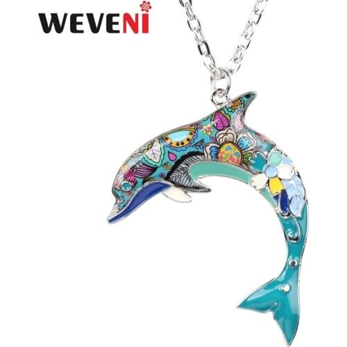 WEVENI Statement Maxi Enamel Alloy Dolphin Necklace&Pendants Collar Fashion Accessories Genuine Ocean Animal Jewelry For Women