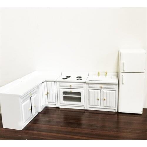 1/12 Doll House Kitchen toy for dolls Mini wooden Refrigerator Cabinet white Dollhouse accessories toys for girls