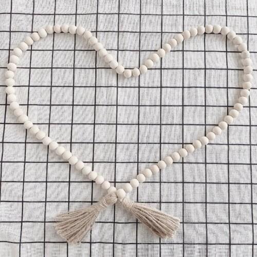 1Pcs Wood/Jute Rope Wall Hanging Home Decor Farmhouse Ornaments Wood Bead Garland DIY Crafts With Tassels Nature Color