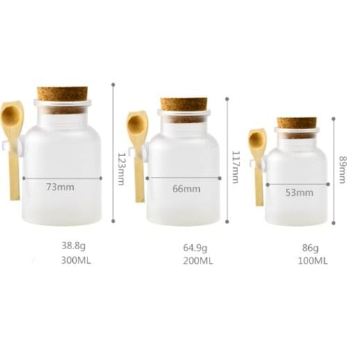100/200/300mlround Cosmetic Empty Matte Cork Jar Bath Salt Bottle Women Mask Facial Container Refillable Bottles With Wood Spoon