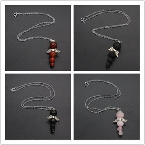 100-Unique 1 Pcs Silver Plated Layer Round Beads Wing Many Colors Quartz Stone Pendant Necklace Link Chain Jewelry