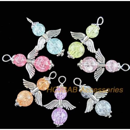 14 New Angel Charms Tibetan Silver Tone Mixed Shivering Acrylic Ball Pendants 20.5x32mm