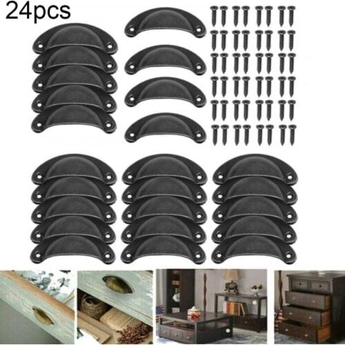 24 Pack Kitchen Shell Cup Pull Door Drawer Handle Cupboard Cabinet Knobs Door Furniture Hardware Home Improvement Parts