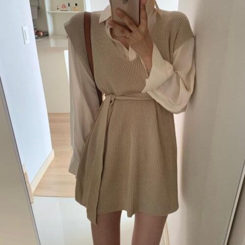 3colors 2021 Spring and Autumn korean style v neck knitted solid color sleeveless vest sweaters womens pullovers womens (yx2541)
