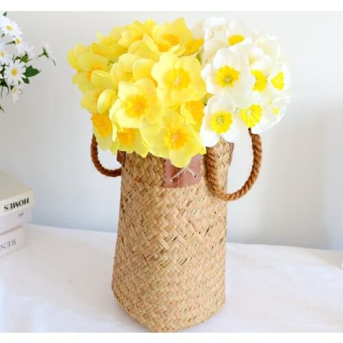 3PCS Artificial Daffodils Long Stem Blossom Silk Narcissus Flowers for Home Wedding Office Party Garden Decor Floral Arrangement