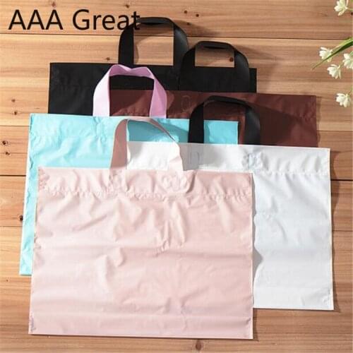 48Pcs/Lot Coffee Plastic Gifts Bag Clothing Boutique Packaging Bags Plastic Shopping Bags Pouches Handle Solid Birthday Wedding