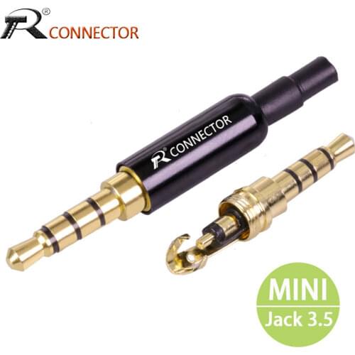 1PC Aluminum MINI Jack 3.5mm 4Pole Gold-plated Earphone Adapter with Tail plug clamps Cable clip For DIY Stereo Headset