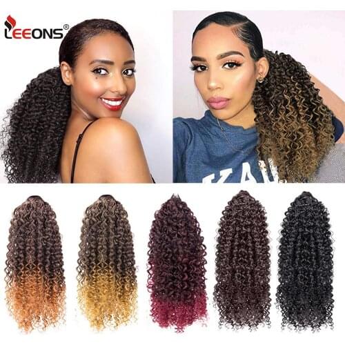 Leeons 13Inch Afro Kinky Curly Ponytail African American Short Wrap Synthetic Drawstring Puff Pony Tail Clip In Hair Extensions