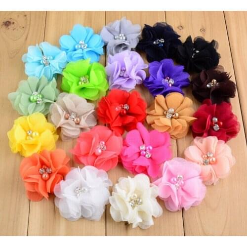 DIY Handmade Chiffon Flower With Pearls And Shining Diamond Hair Flowers Hair Accessories