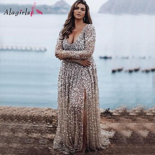 Alagirls Sexy Illusion Wedding Dress Plus Size V Neck Long Sleeves Bride Dresses Sweep Train Wedding Gown robe de mariage