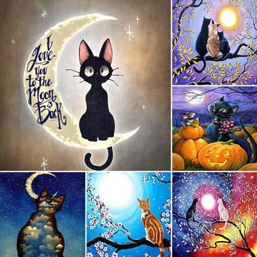 2020 MEIAN "cat & moon" Full Round Drill 5D Diamond Painting Embroidery Cross Stitch 5D DIY home Decorations Gift