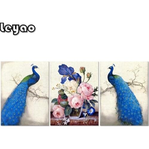 Diamond Painting,Triptych,Diamond Embroidery,Animal,Peacock,5D,Cross Stitch,3D,Diamond Mosaic,Decoration,Christmas,3 pieces