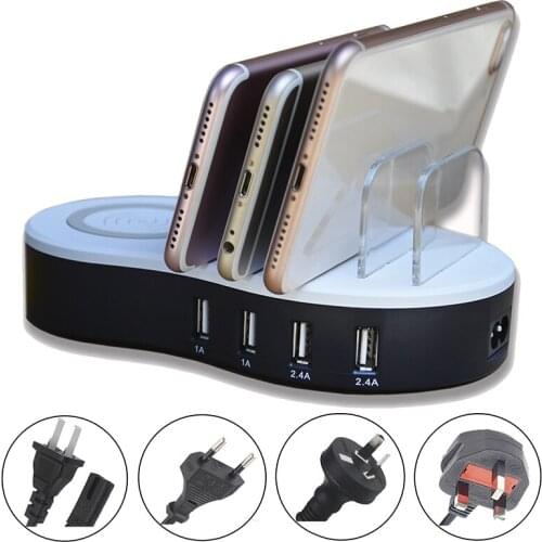 4Ports USB Wireless Charging Dock Station Powstro Desktop Fireproof Anti-Slip Quick Charger Station HUB With 1.2m Extension Cord