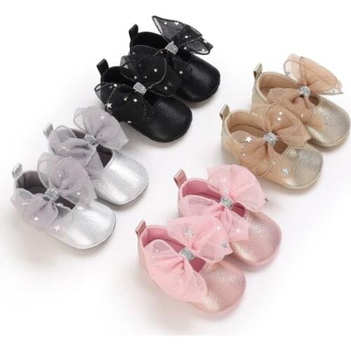 Bowknot Shining Baby Girls Leather Crib Shoes Cute Newborn First Walker Shoes Infant Princess Soft Sole Bottom Anti-slip Shoes