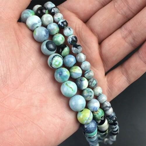 Green Black Fire Agates Stone Beads Round Loose Spacer Beads For Jewelry Making DIY Fashion Bracelets 15'' Strand 6/8/10mm