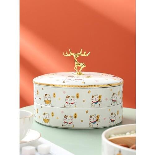 Household candy box living room dried fruit storage box with lid desktop ceramics snack fruit tray rotatable home Nordic-style