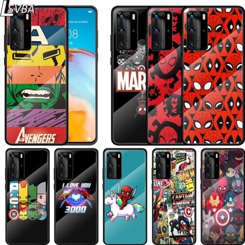 Marvel Avengers Cartoons Logo For Huawei P Smart 2021 Z P40 P30 P20 P10 Lite Pro Plus 5G Tempered Glass Phone Case