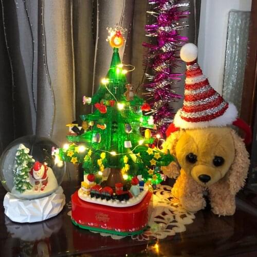 Music box kids Building Blocks christmas tree ornaments Rotating LED Shining Music Box DIY City Friends Bricks For Children Gift