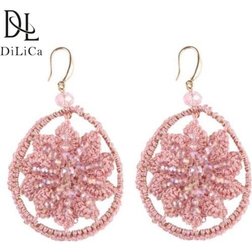 DiLiCa Fashion Woman Drop Earrings Crystal Beads Flower Statement Earrings for Women Dangle Earring Jewelry Bohemian Earrings