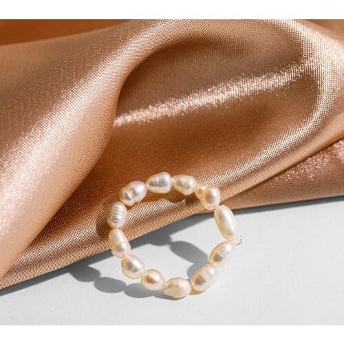 Elegant Natural Freshwater Pearl Rings for Women Minimalist Multi Beaded Elastic Finger Rings Fashion Jewelry Gifts