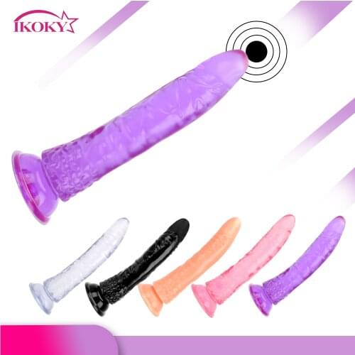 IKOKY Crystal Jelly Dildo Soft Silicone Realistic Huge Penis 5 Colors Strap On Big Size Anal Dildo Suction Cup Sex Toy for Woman