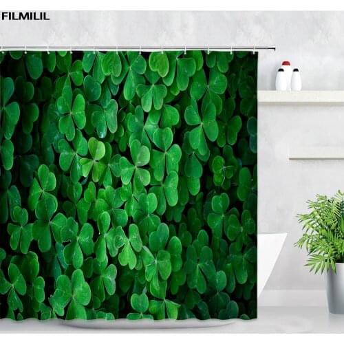 FILMILIL Green Leaves Clover Shower Curtains Sets Garden Plants Scenery Photography Backdrop Decor Cloth Bathroom Bath Curtain