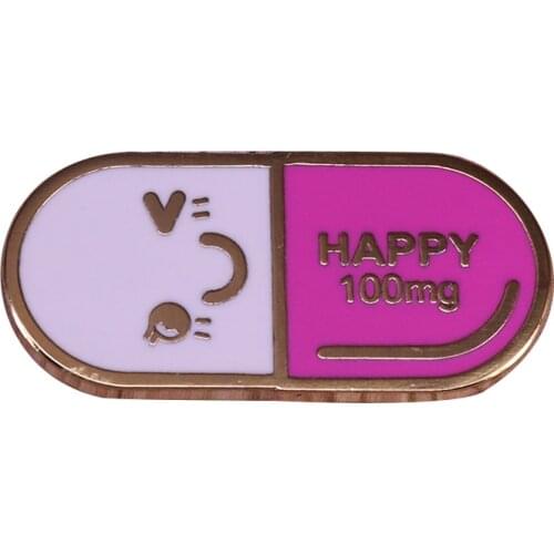 Happ~y pill enamel pin creative medicine badge smiling face brooch text 100mg cute pins (0)