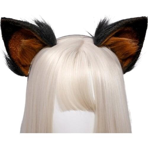 Faux Fur Animal Headband Realistic German Shepherd Dog Furry Plush Ears Hair Hoop Cosplay Costume Party Headpiece