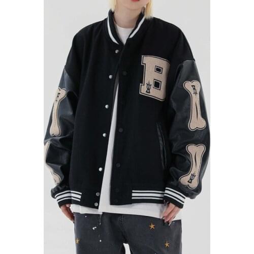 Baseball Jacket Bone Letter Patch Color Block Patchwork Mens Windbreaker Optional Harajuku College Style Bomber Jacket Men Coats
