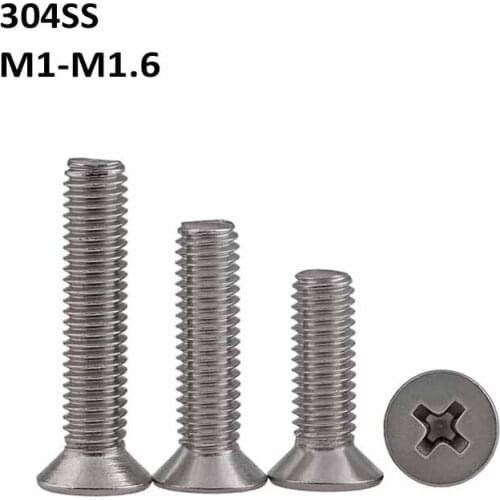 M1 M1.2 M1.4 M1.6 304 Stainless Steel Phillips Countersunk Head Screws A2 Flat Head Screw/Bolts
